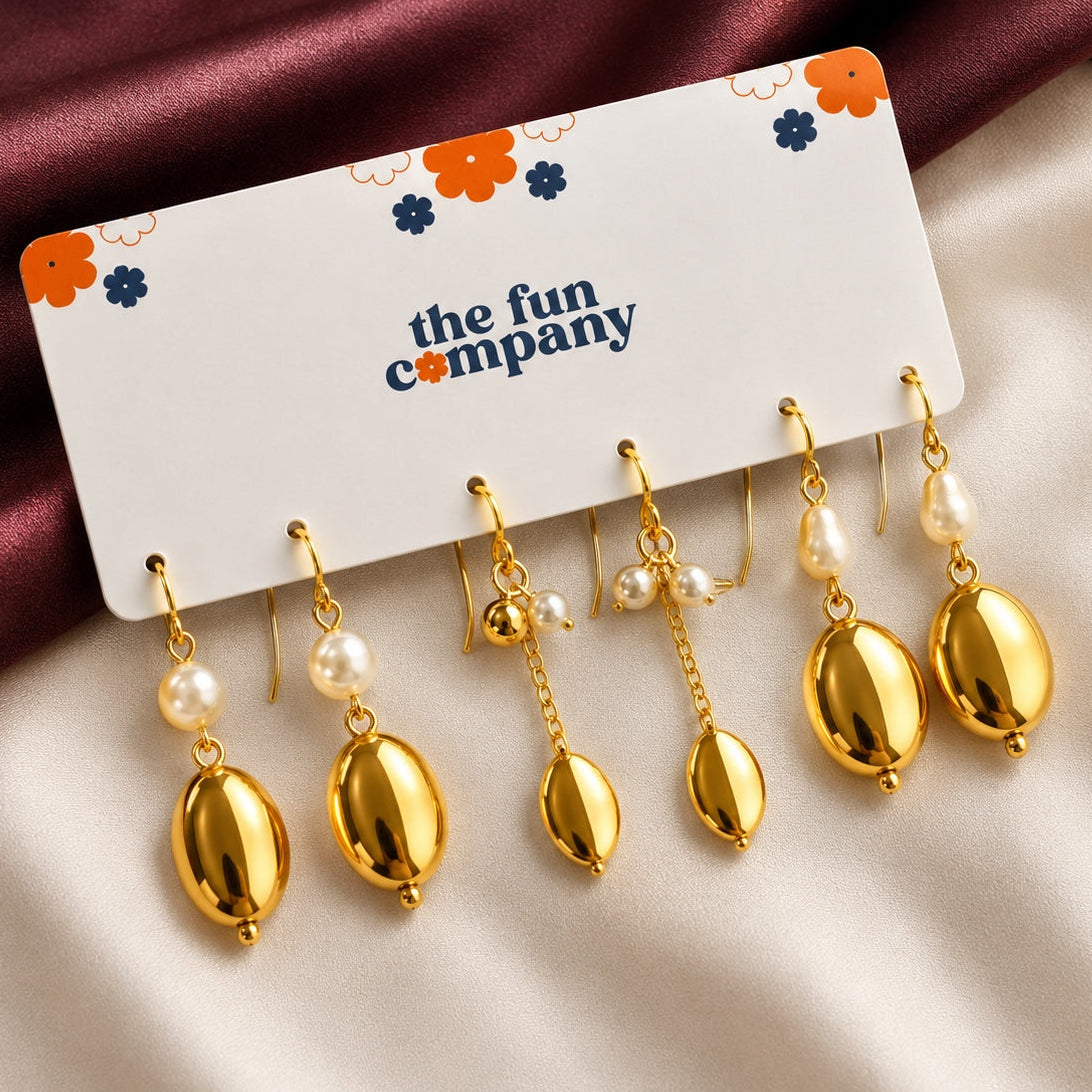 TFC Adjustable Ovalia Gold Plated Earrings Combo Set