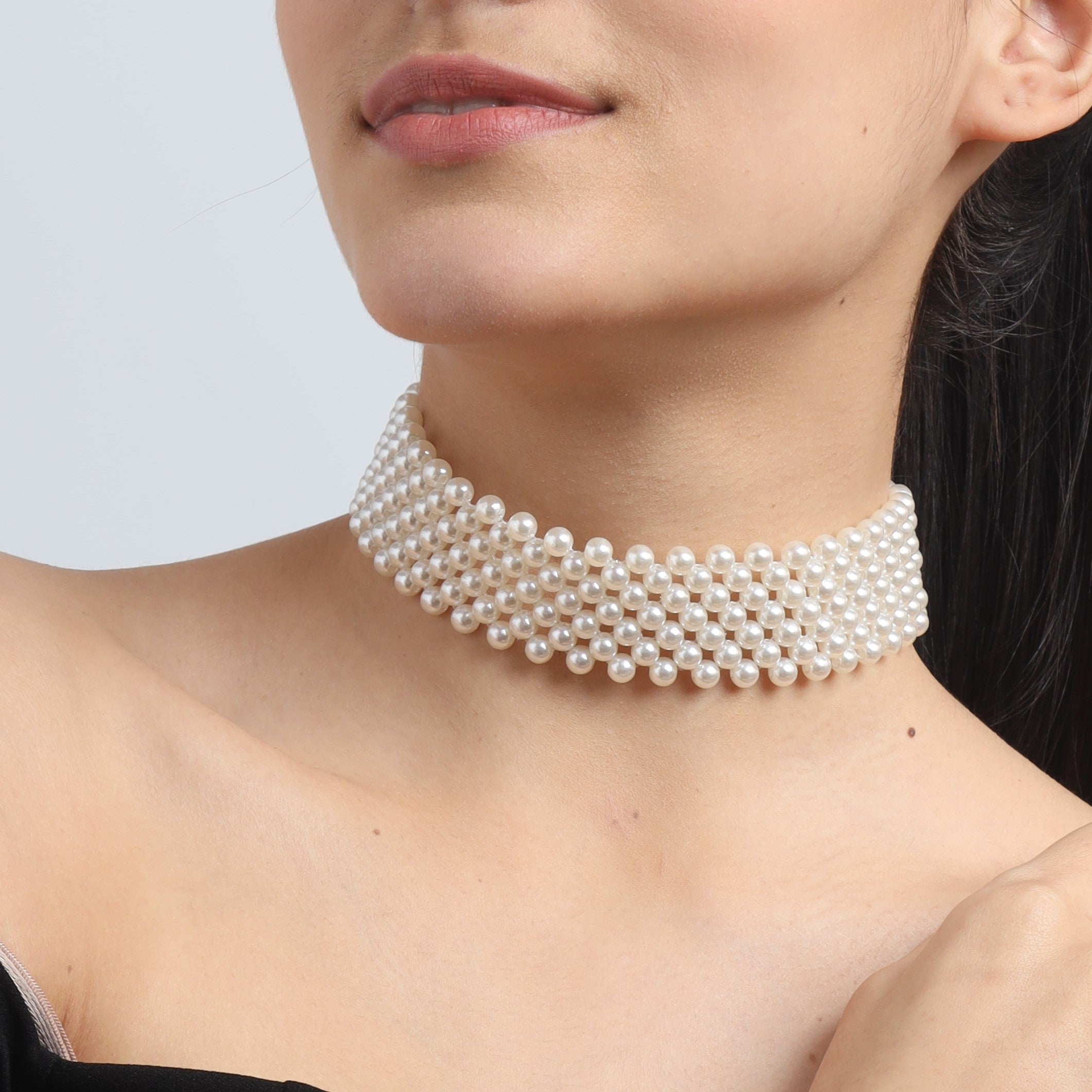 TFC Pearl Mesh Gold Plated Choker Necklace
