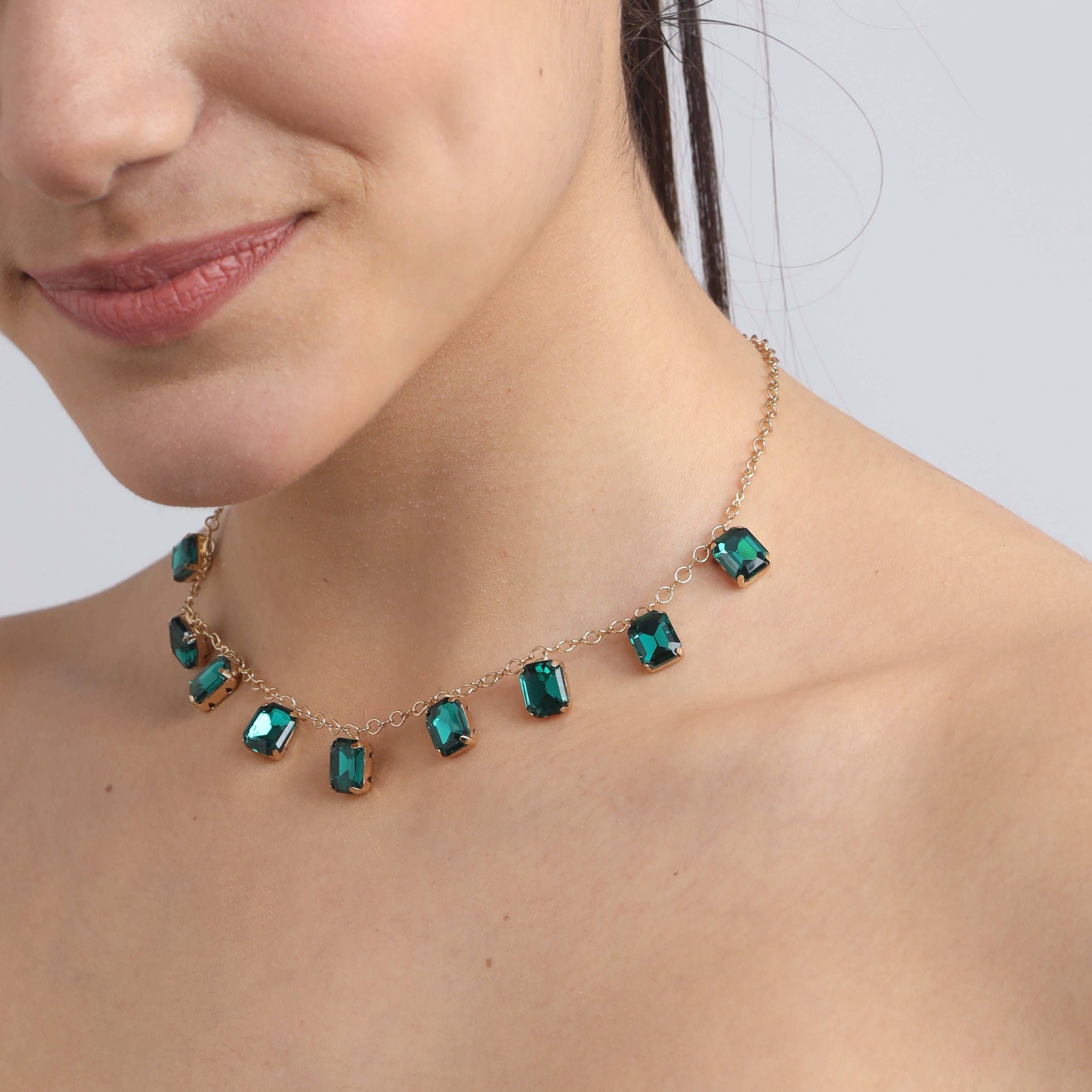 TFC Emerald Square Stone 24K Gold Plated Dainty Necklace