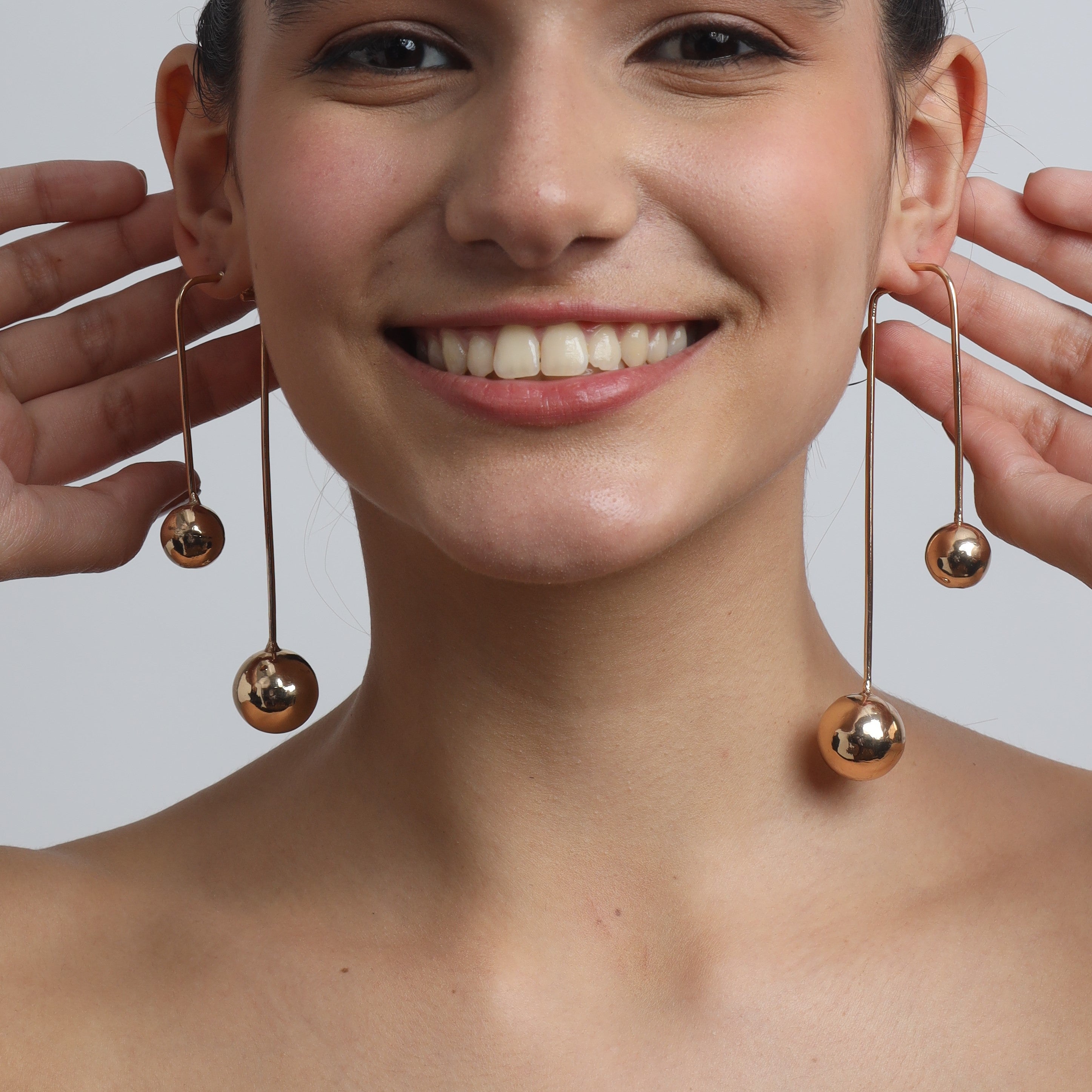 TFC Bold Bead Pendulum Gold Plated Dangler Earrings