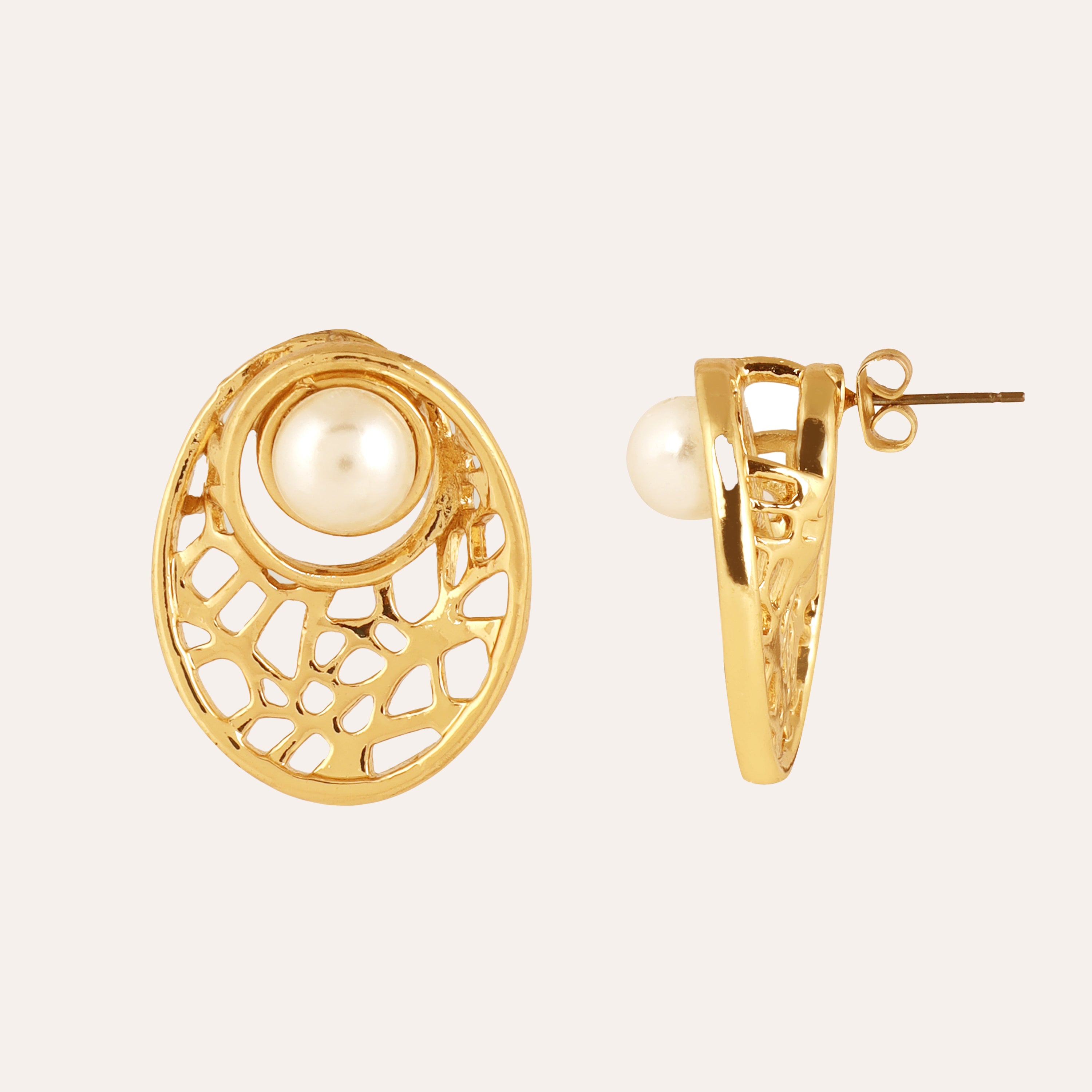 TFC Pearl Fantasia gold plated stud earrings-Discover daily wear gold earrings including stud earrings, hoop earrings, and pearl earrings, perfect as earrings for women and earrings for girls.Find the cheapest fashion jewellery which is anti-tarnis​h only at The Fun company.