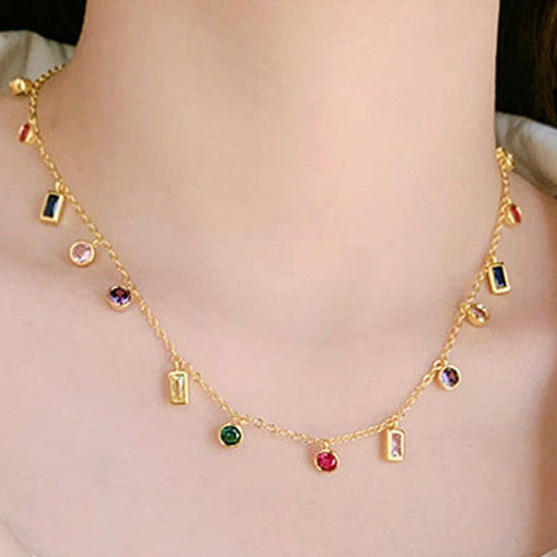 TFC Multi Shape Stone Gold Plated Necklace