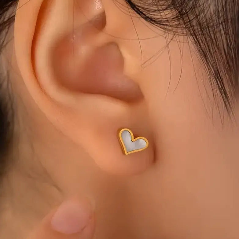 TFC White Heart Gold Plated Stud Earrings