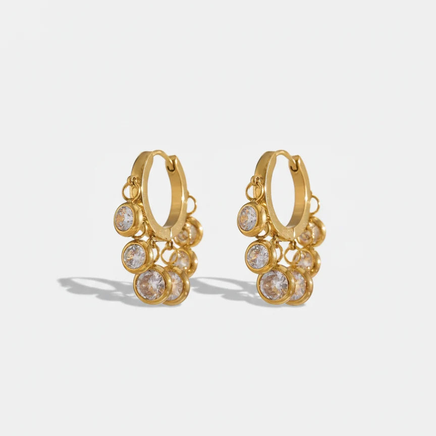 TFC Round Diamond Gold Plated Dangler Earrings