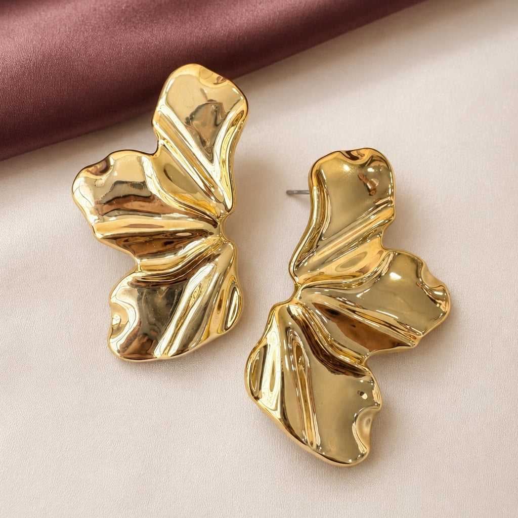 TFC Three Side Petal Gold Plated Stud Earrings