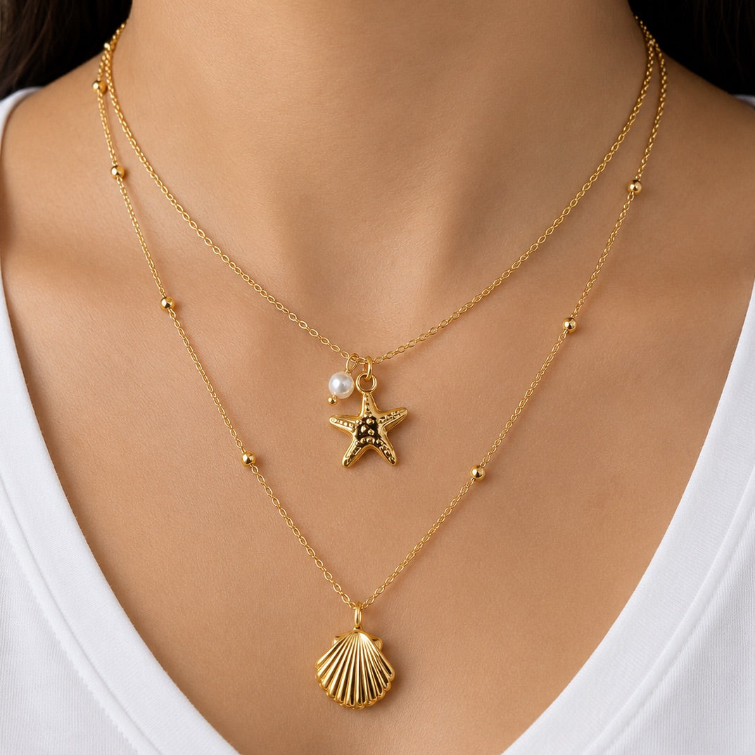 TFC Golden Tide  Charm Gold Plated Layered Necklace