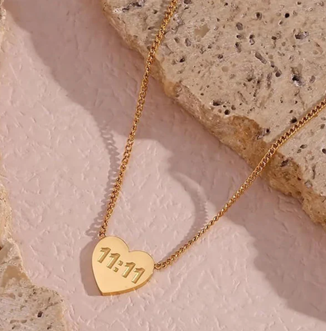TFC 11:11 Heart Shape Gold Plated Pendant Necklace