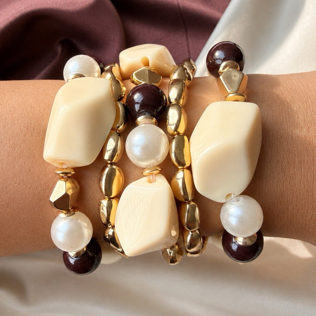TFC Cream Stone Gold Plated Bracelet (set of 5)