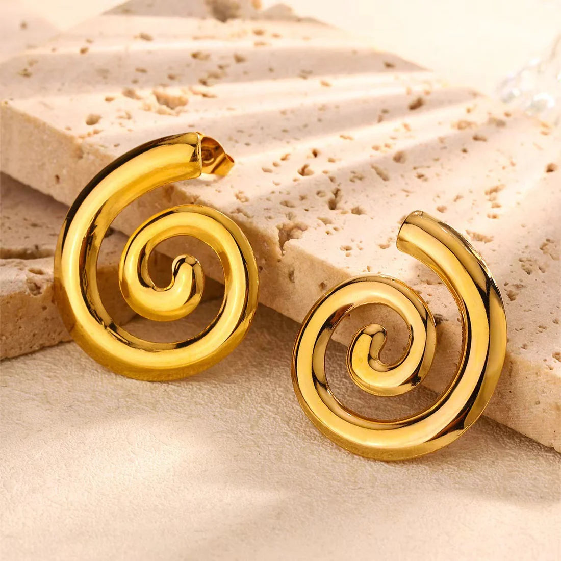 TFC Fossil Shape Gold Plated Stud Earrings