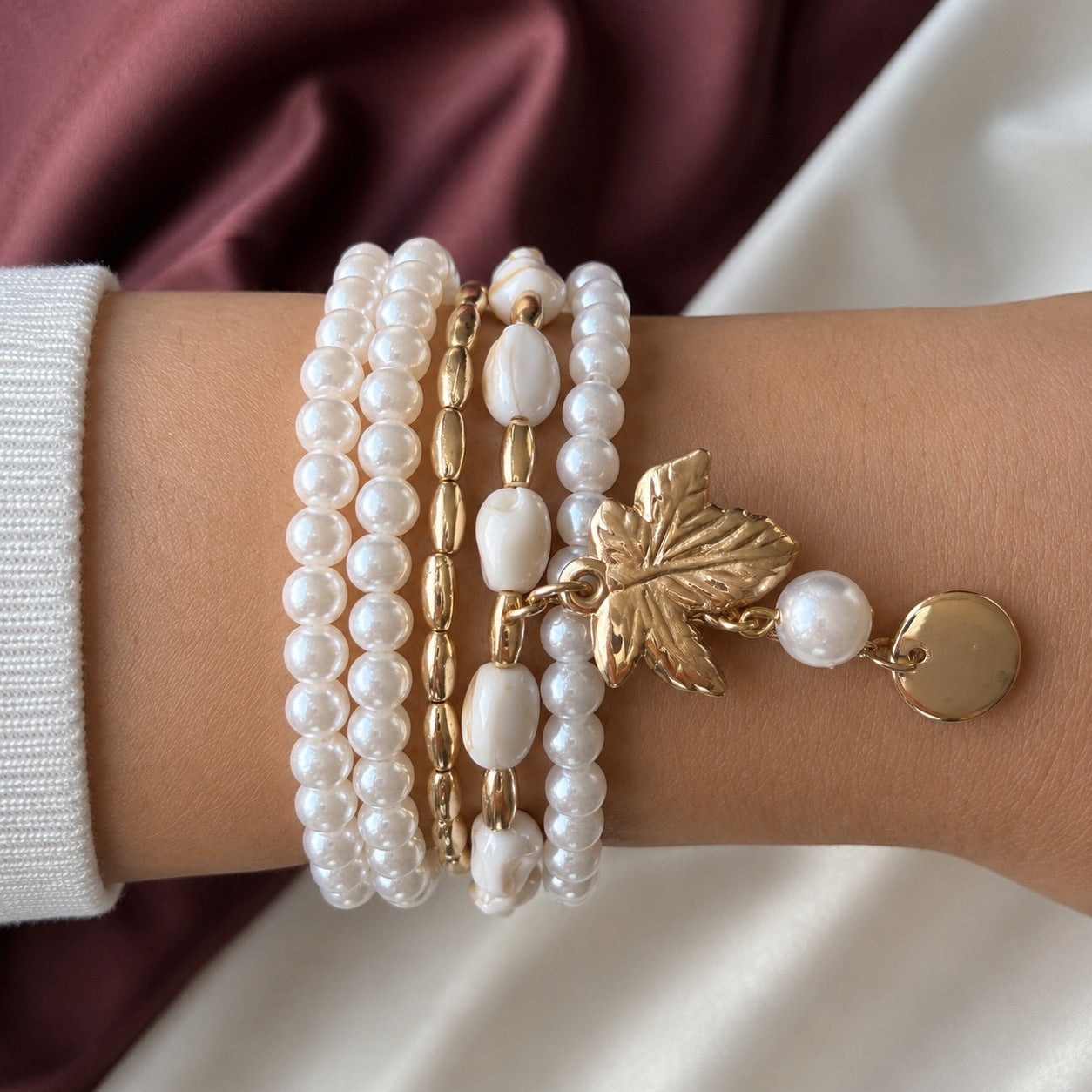 TFC Snowy Bead Gold Plated Bracelet (set of 5)