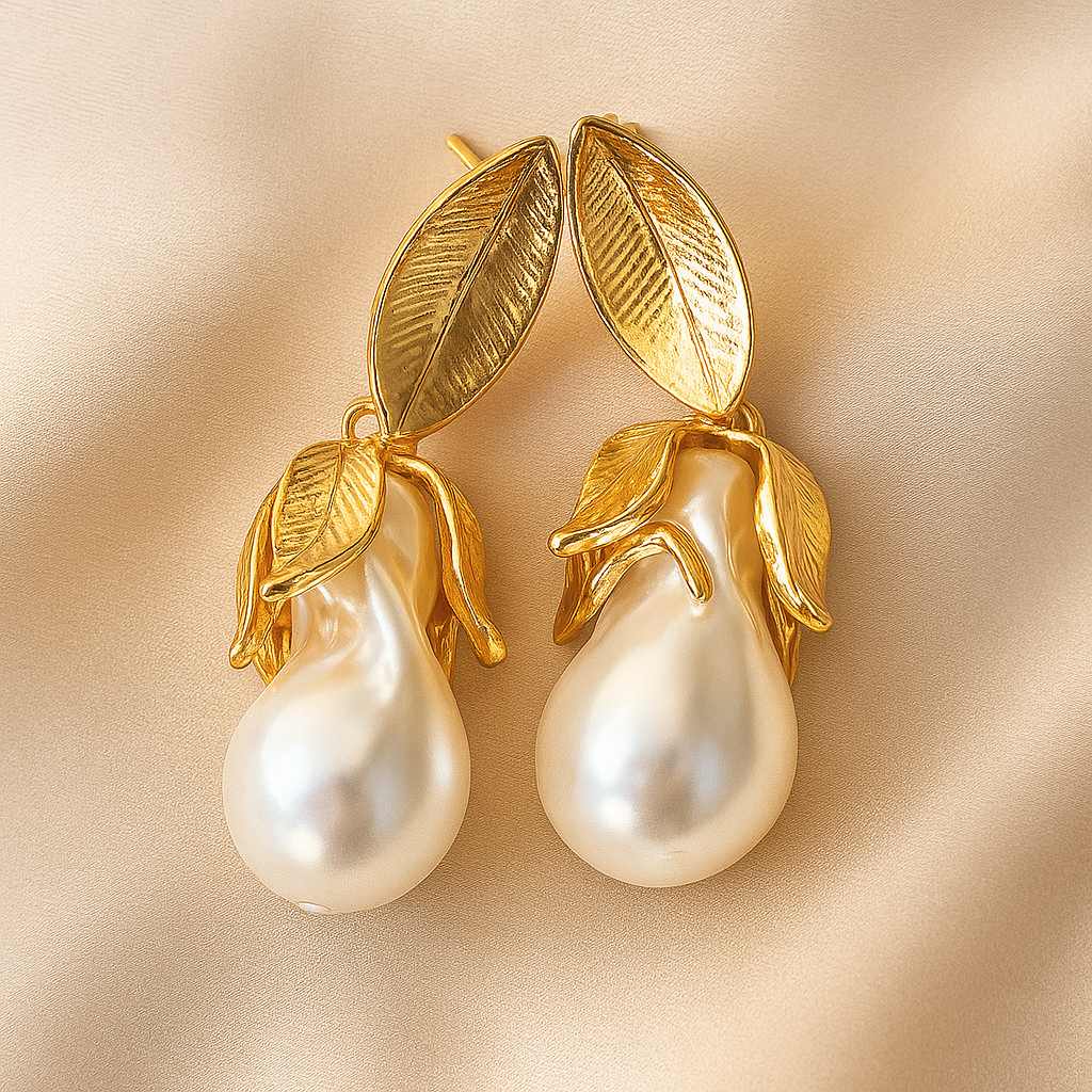 TFC Leaf Pearl Gold Plated Dangler Earrings