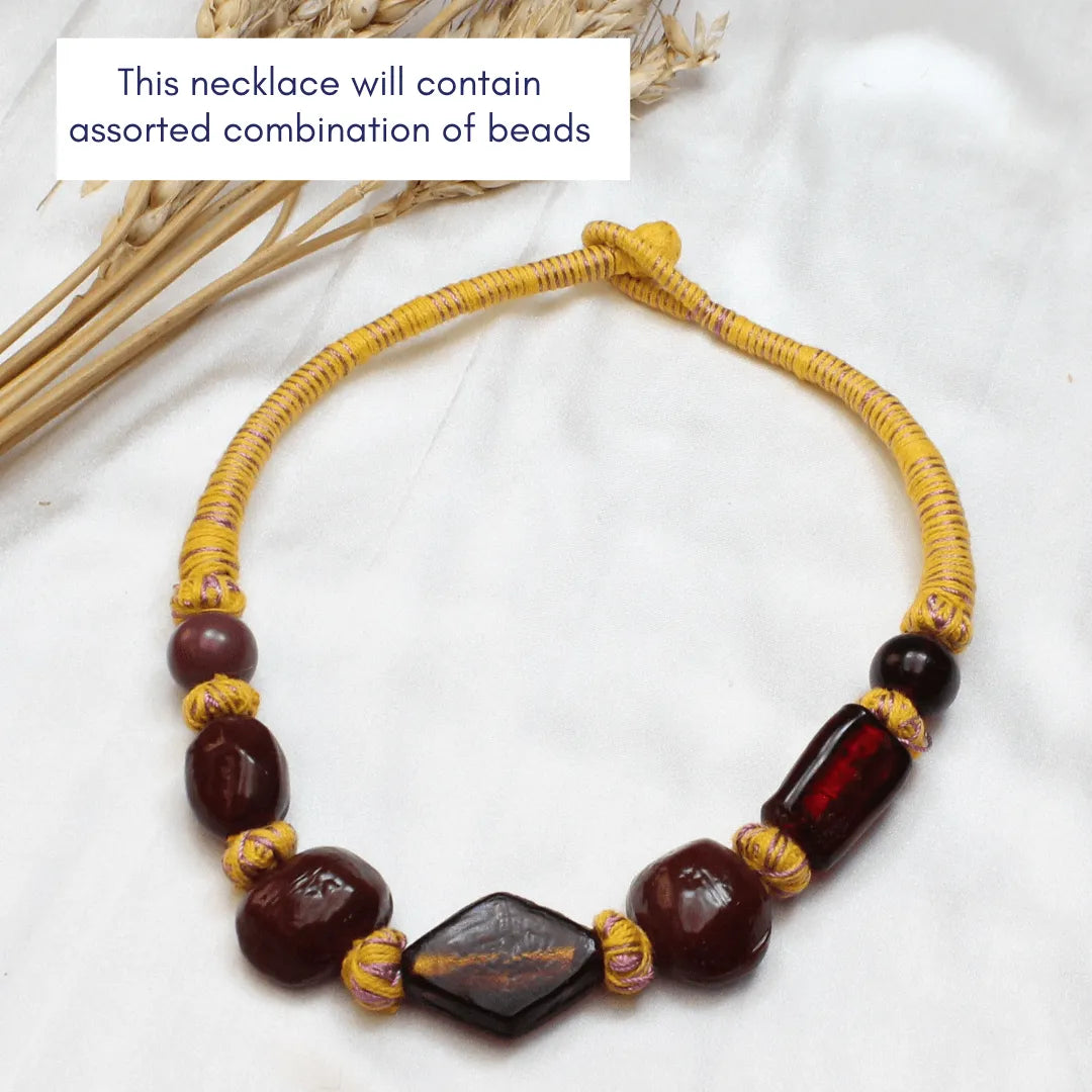 TFC Patwa Art Necklace with Yellow Thread and Mix Beads