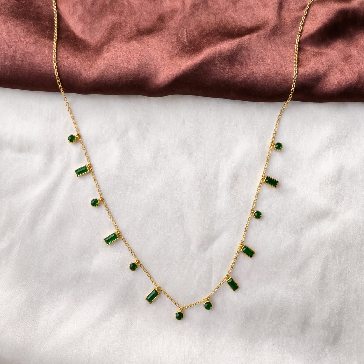 TFC Green Emerald Cut Multi Stone Gold Plated Necklace