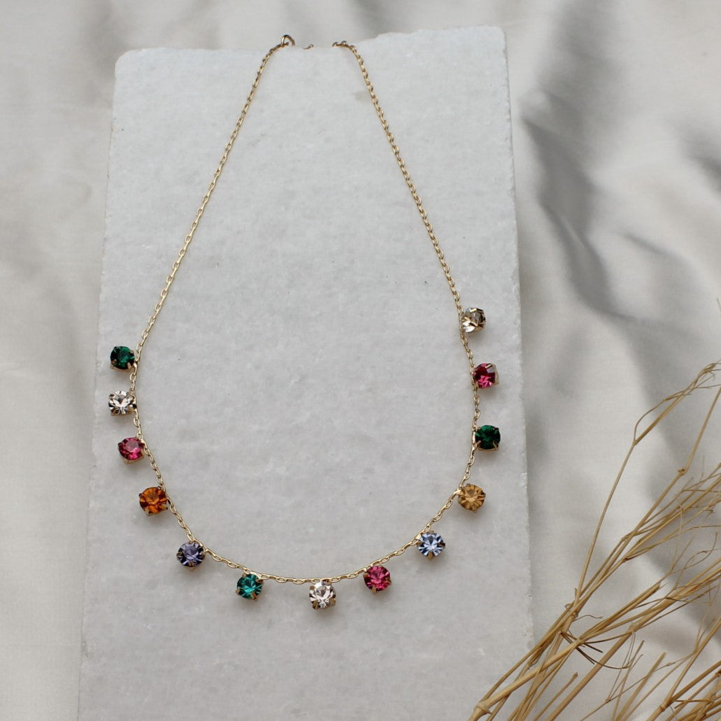 TFC 24K Round Multi-Color Gold Plated Dainty Necklace