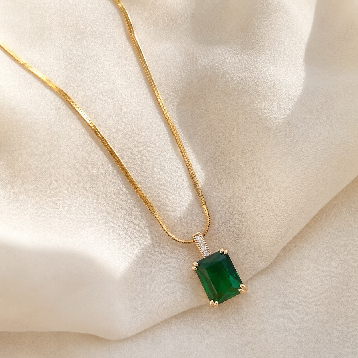 TFC Green Recto Gold Plated Pendant Necklace