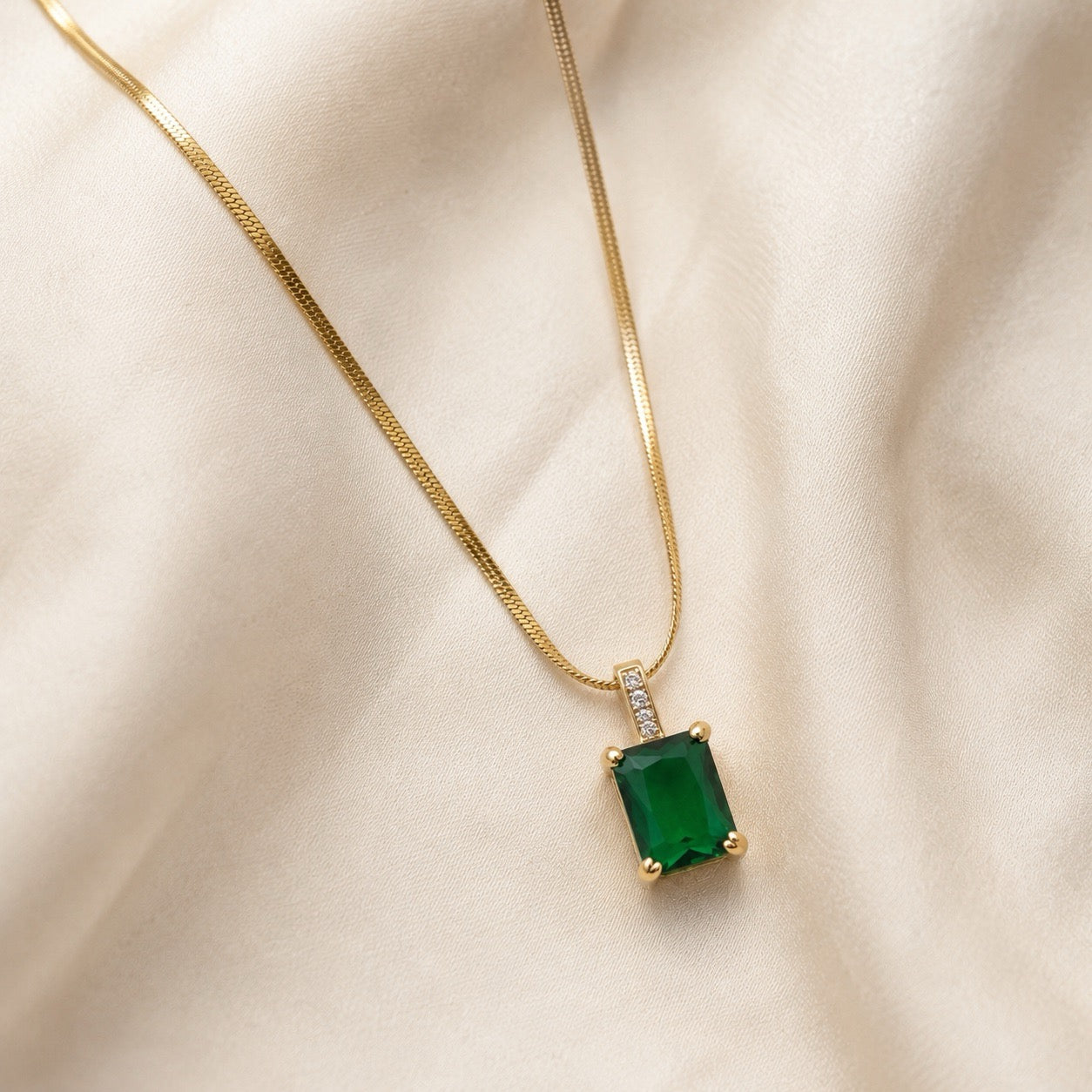TFC Green Recto Gold Plated Pendant Necklace
