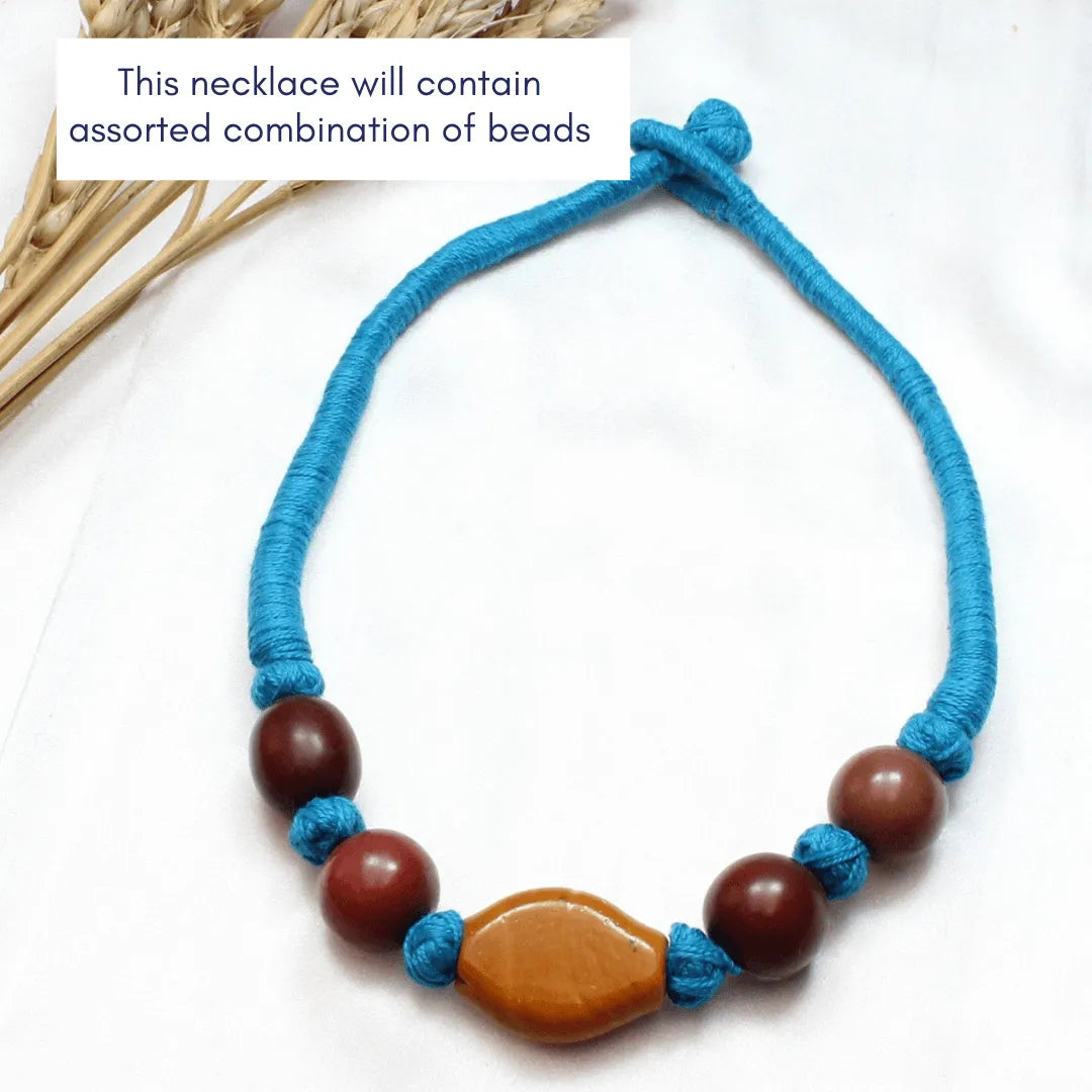 TFC Patwa Art Necklace with Turquoise Thread and Mix Beads