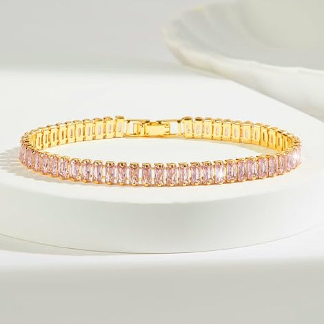 TFC Length 16cm Pink Mini Stone Gold Plated Chain Bracelet