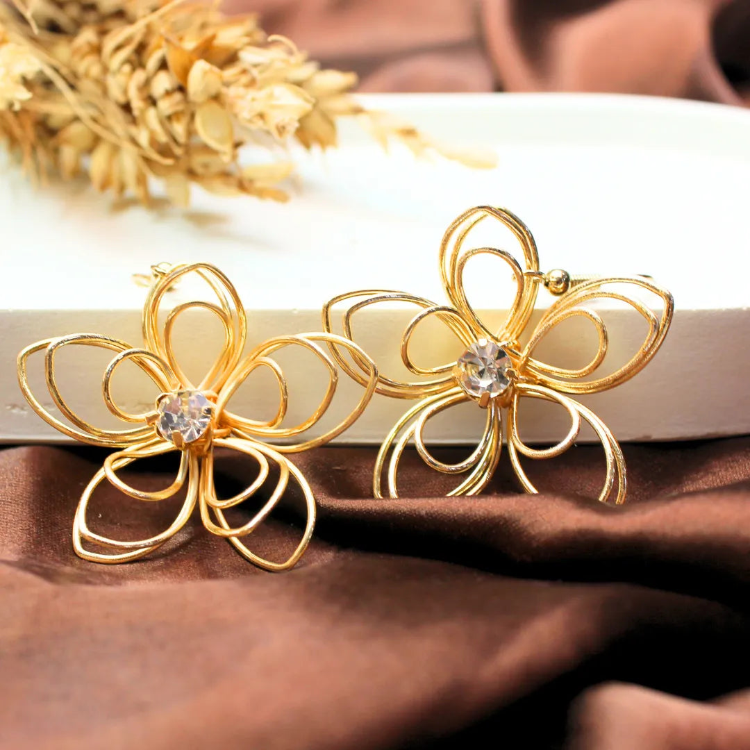 TFC Crystal Wire Floral Gold Plated Dangler Earrings