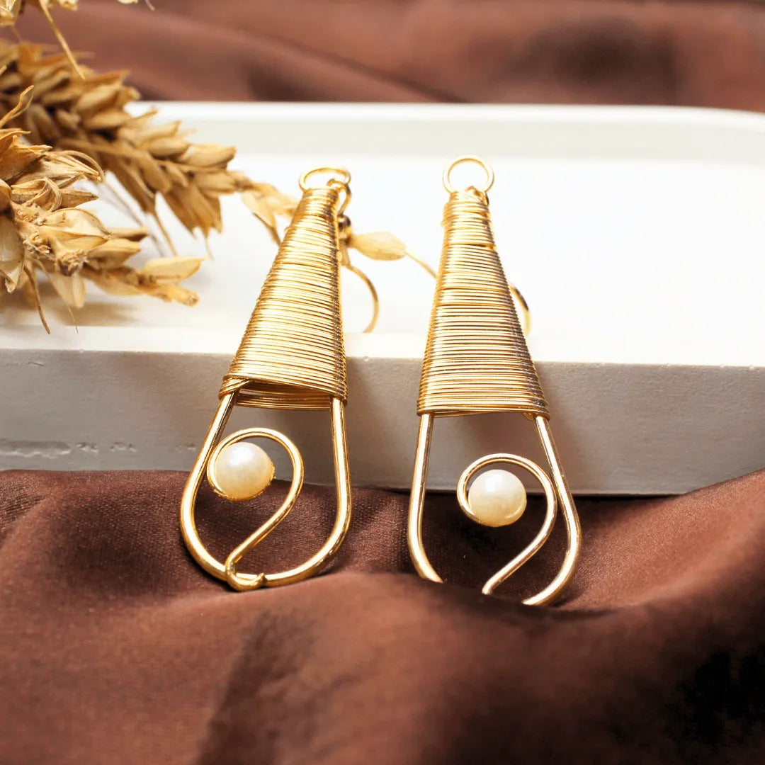 TFC Wrap Drop Pearl Gold Plated Dangler Earrings