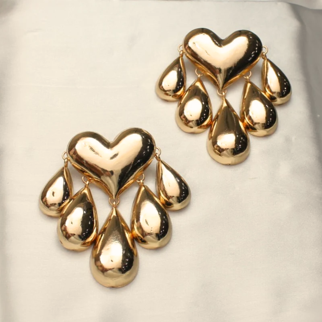 TFC 24K Bold Heart 5 Drop Gold Plated Dangler Earrings