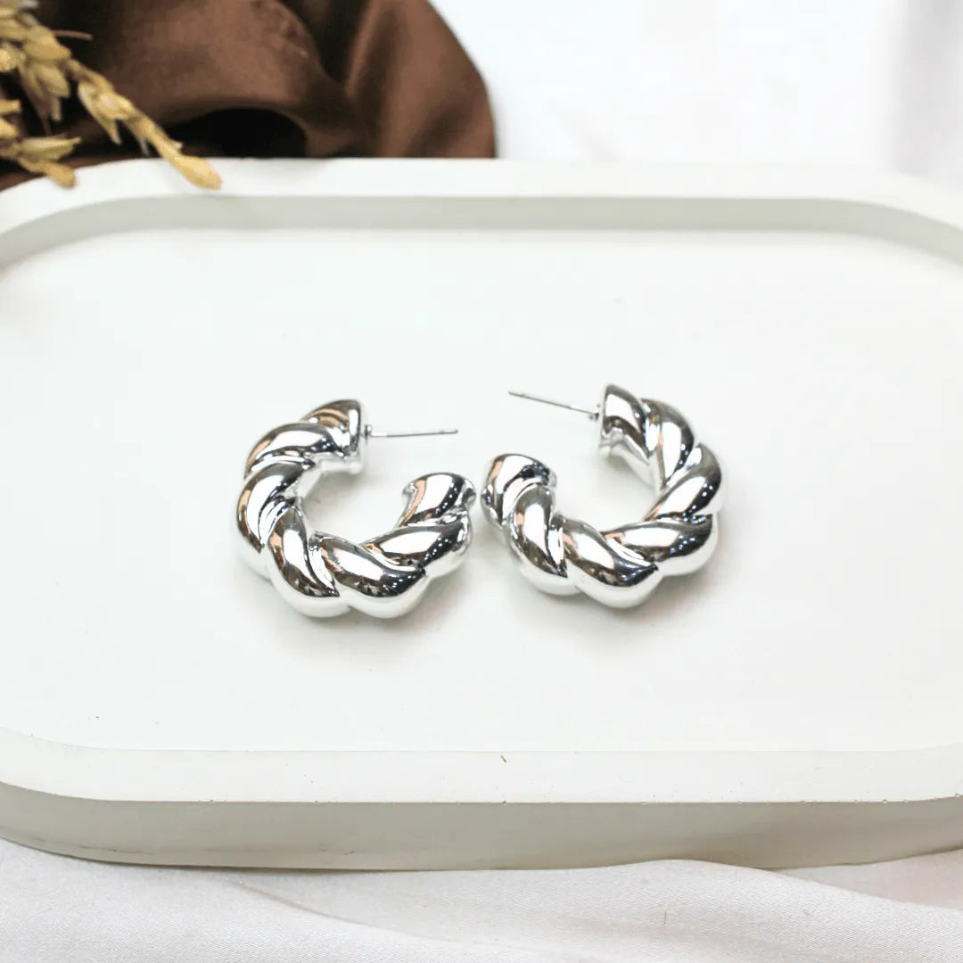 TFC Twisted Rope Silver Plated Hoop Earrings