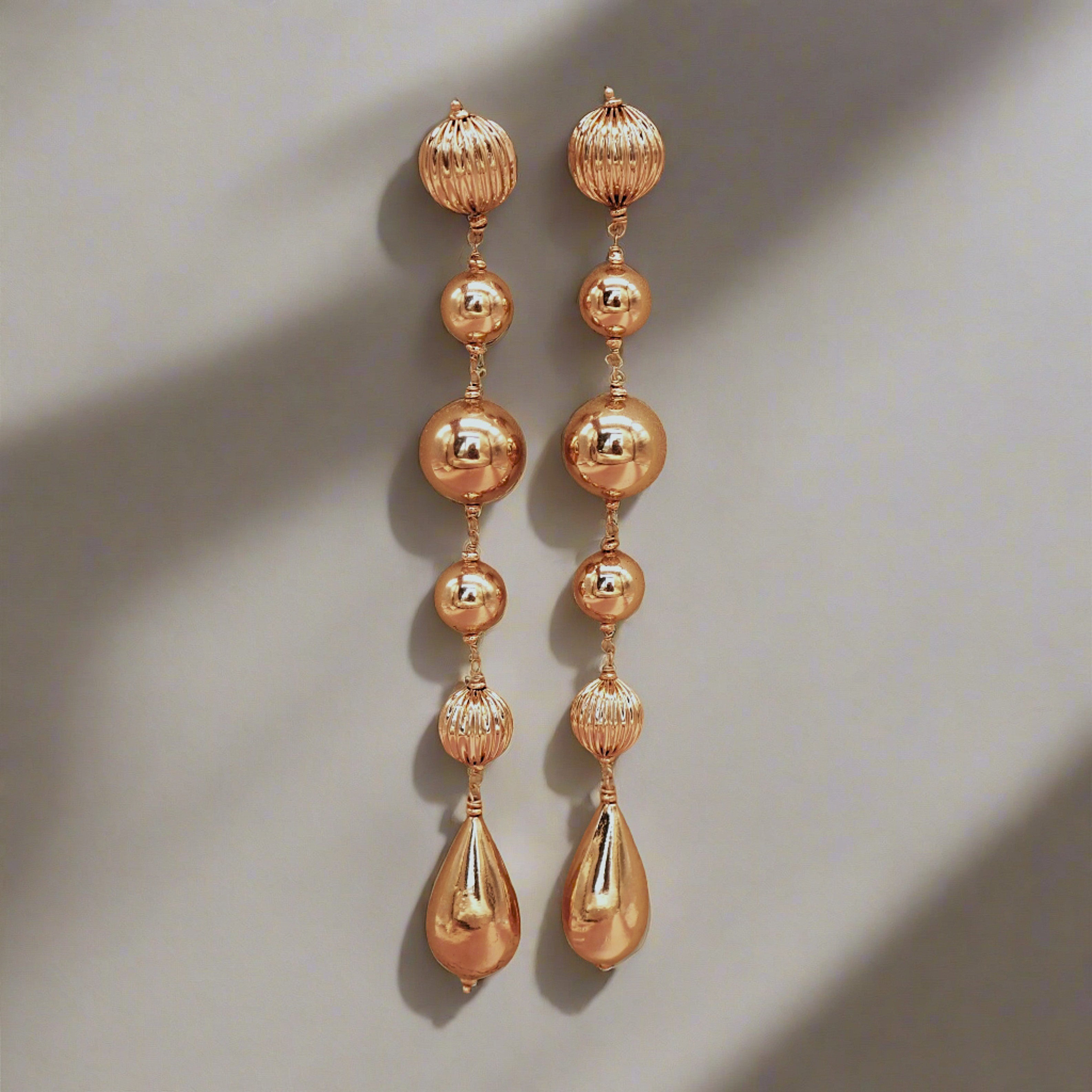 TFC Vortex Drop Bold Bead Shoulder Duster Gold Plated Earrings