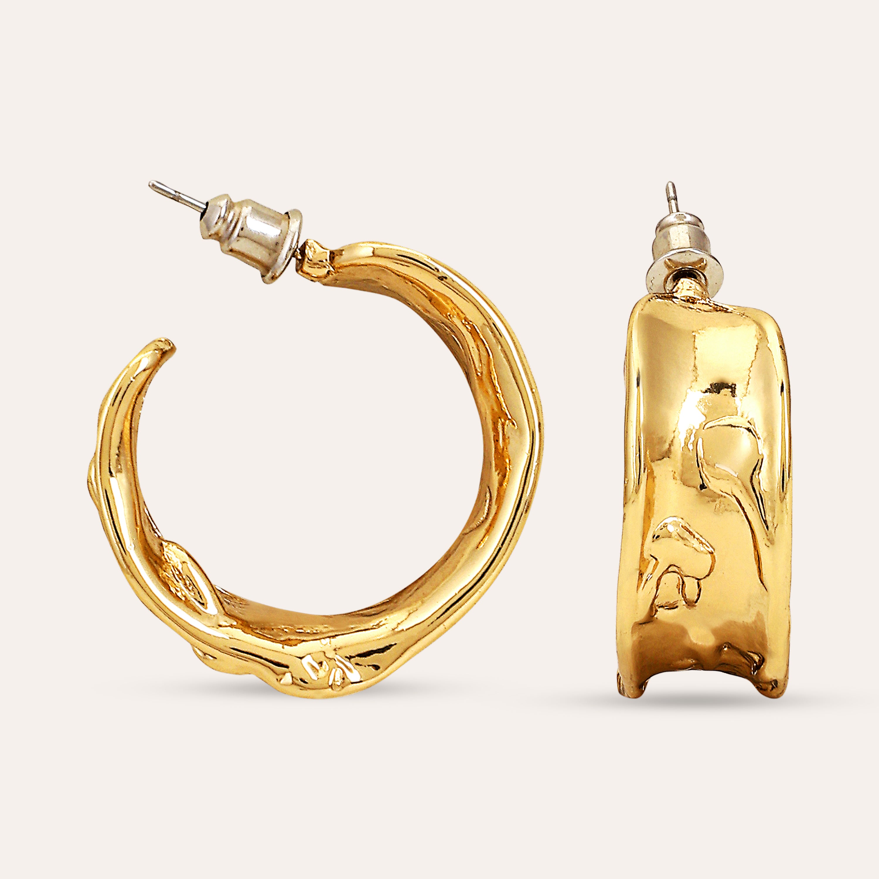 TFC Flat Statement Gold Plated Hoop Earrings-Discover daily wear gold earrings including stud earrings, hoop earrings, and pearl earrings, perfect as earrings for women and earrings for girls.Find the cheapest fashion jewellery which is anti-tarnish only at The Fun company.