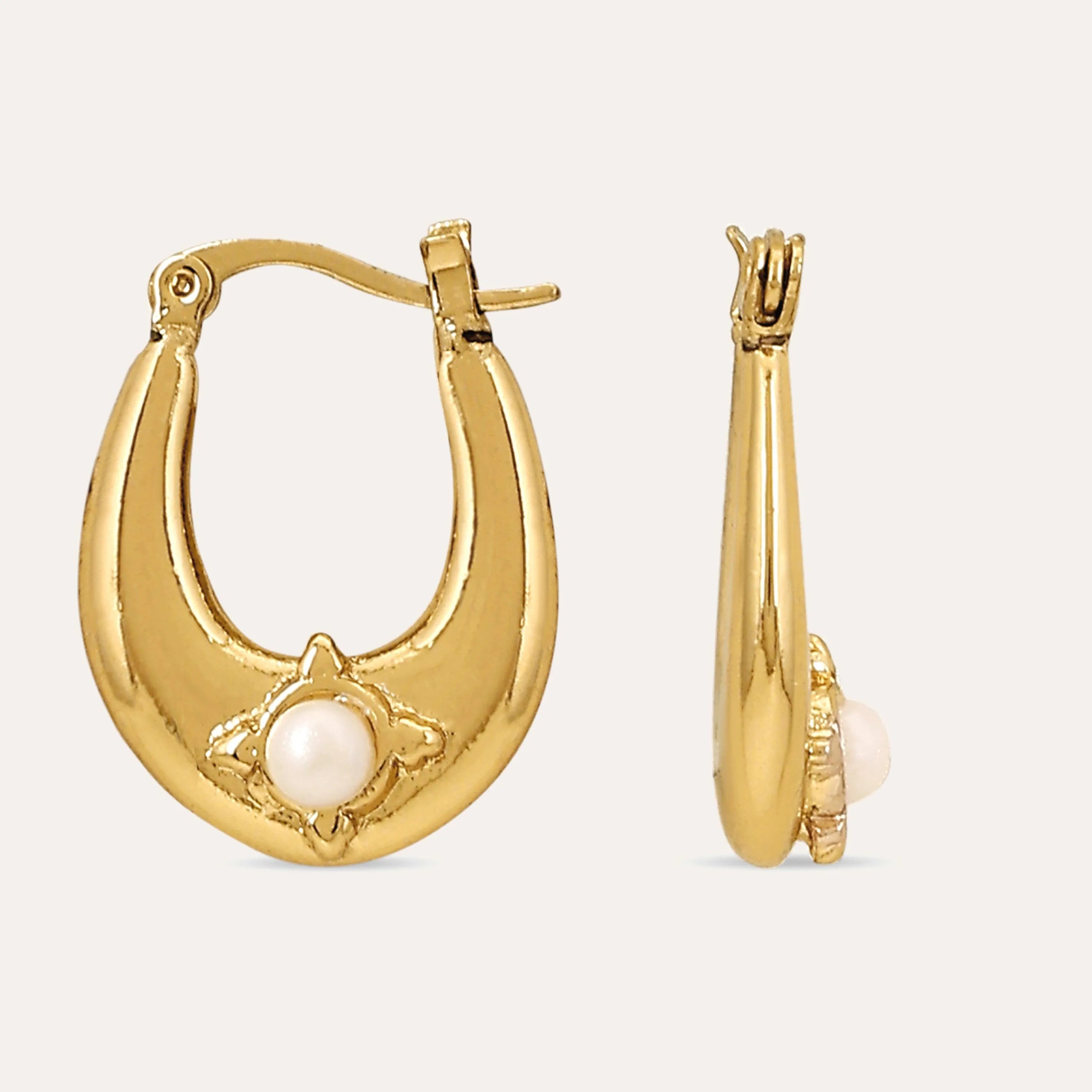 TFC YOU Pearl Gold Plated Hoop Earrings