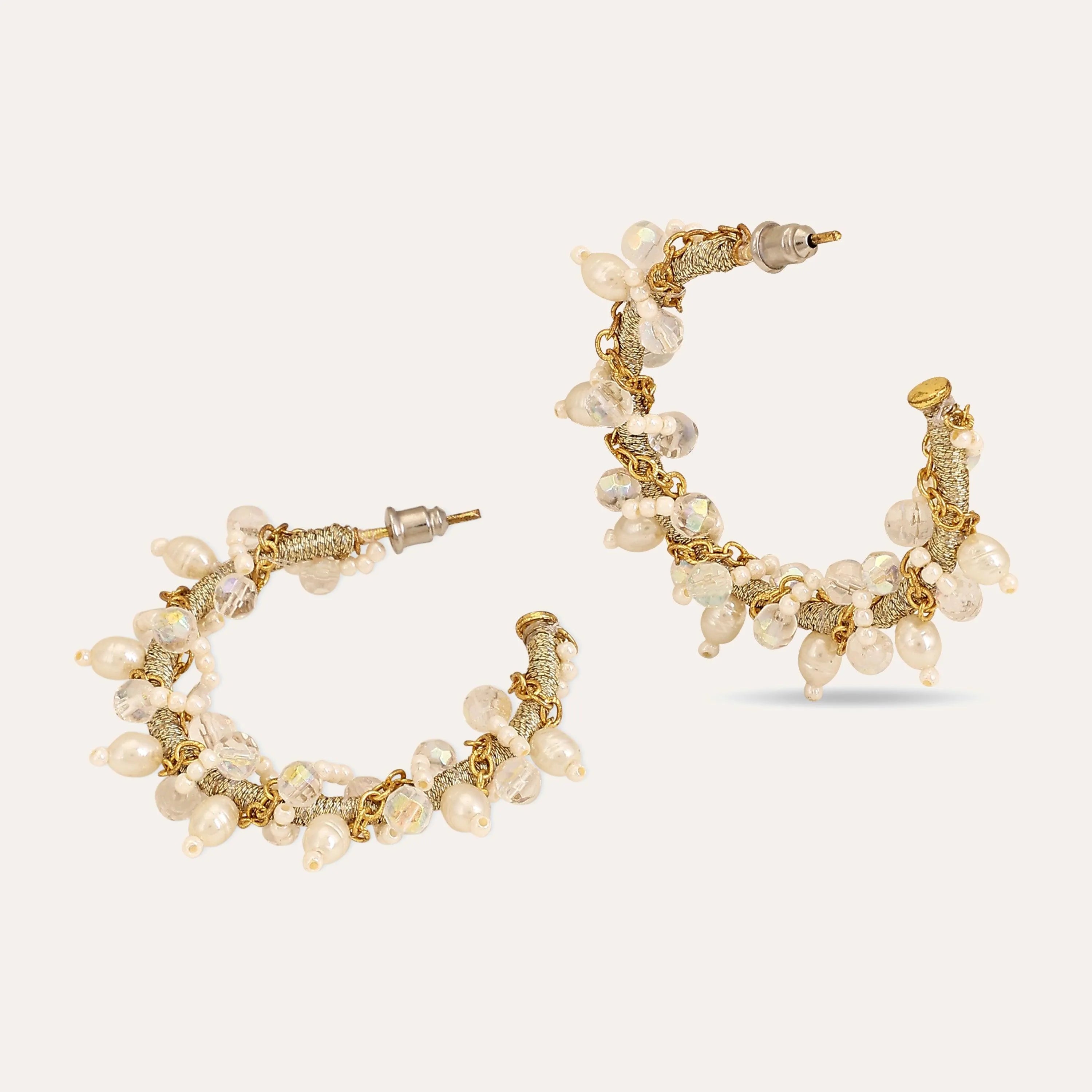 TFC Tulip Twirl Pearl Hoop Mesh Earrings- Discover daily wear gold earrings including stud earrings, hoop earrings, and pearl earrings, perfect as earrings for women and earrings for girls.Find the cheapest fashion jewellery which is anti-tarnis​h only at The Fun company