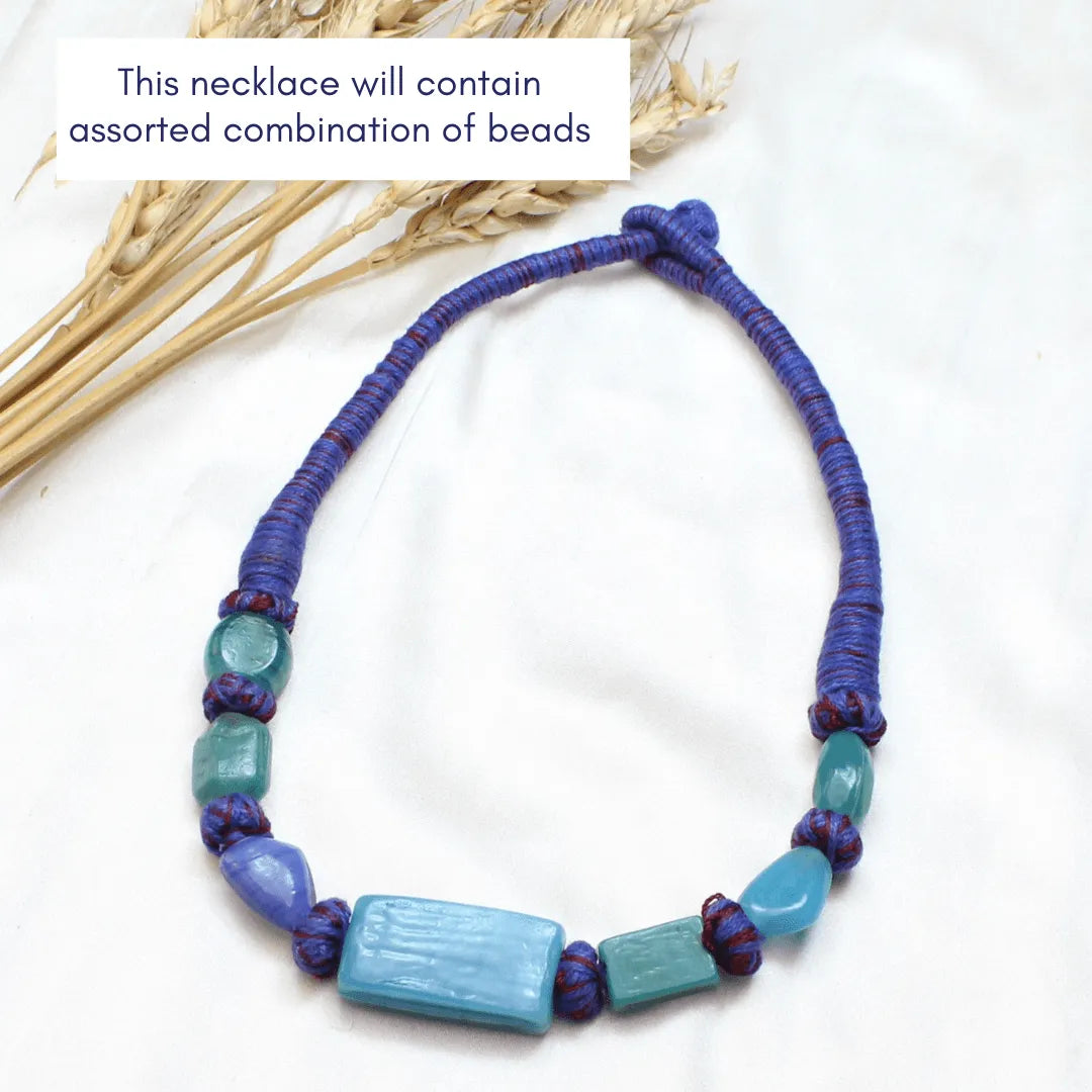 TFC Patwa Art Necklace with Blue Thread and Mix Beads