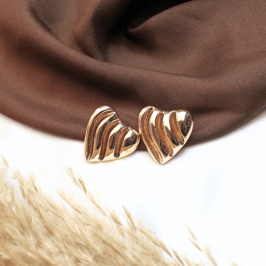 TFC Striped Heart Statement Gold Plated Stud Earrings