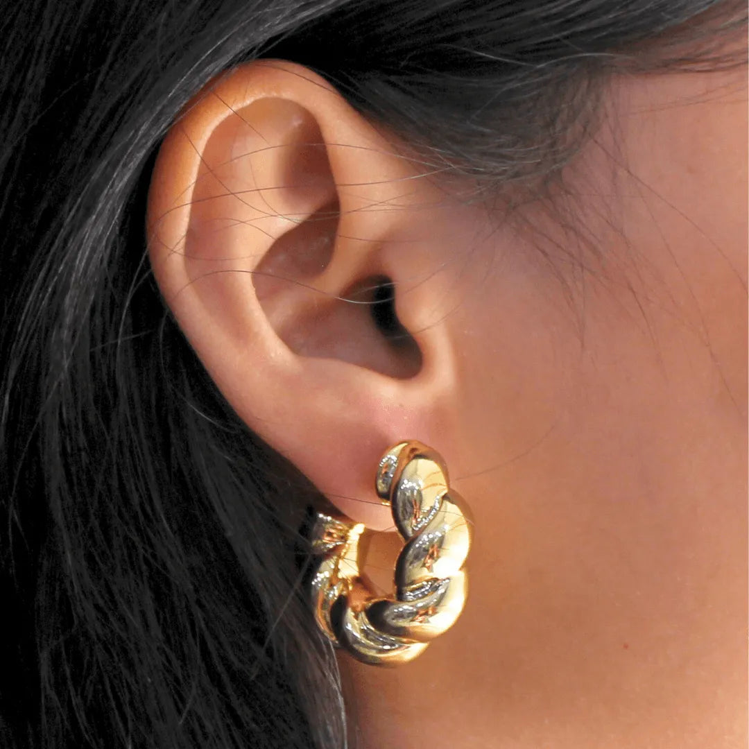 TFC Twisted Rope Gold Plated Hoop Earrings