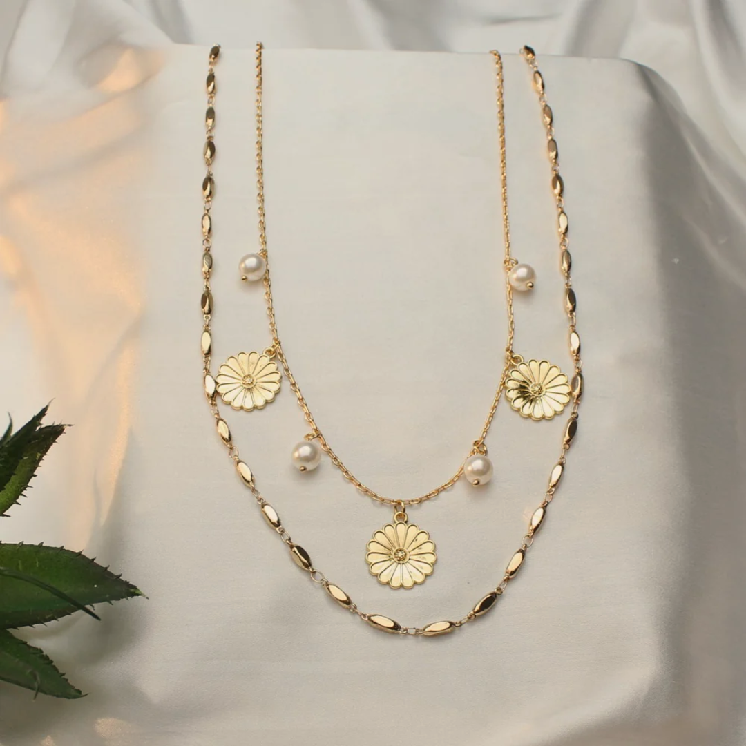 TFC 24K Sunflower Summer Gold Plated Layered Necklace
