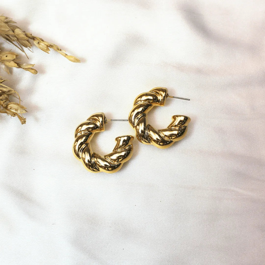 TFC Twisted Rope Gold Plated Hoop Earrings