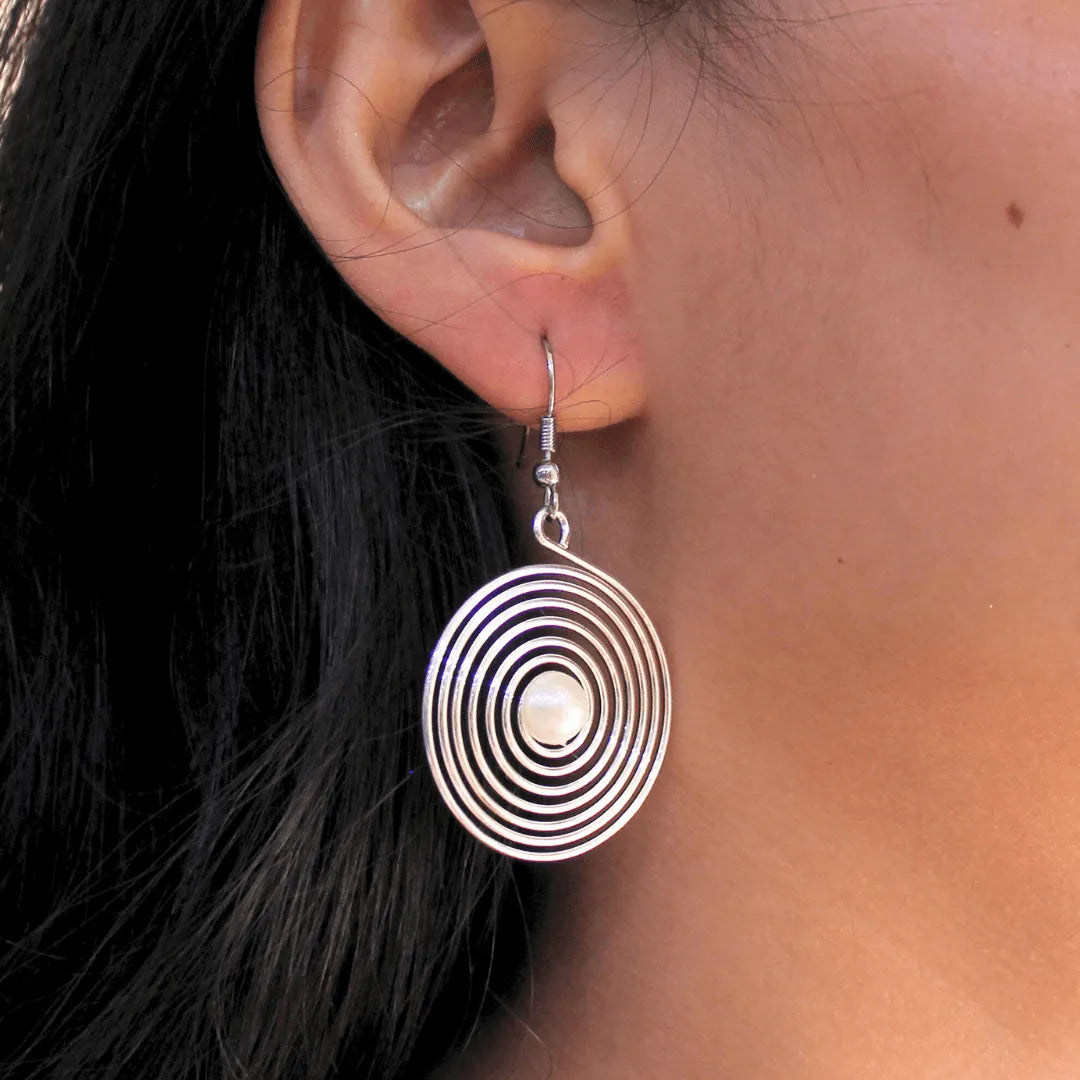 TFC Pearl Spiral Silver Plated Dangler Earrings