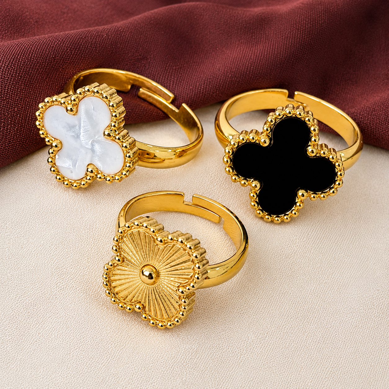 TFC Set Of 3 Adjustable Flower Gold Plated Ring Combo