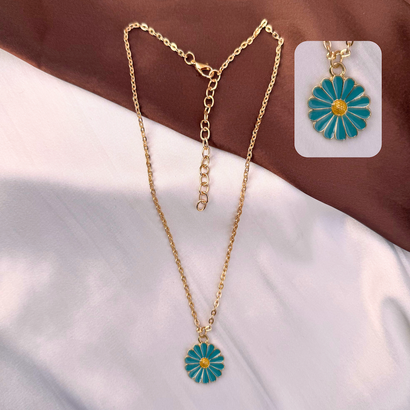 TFC Teal Flower Gold Plated Pendant Necklace