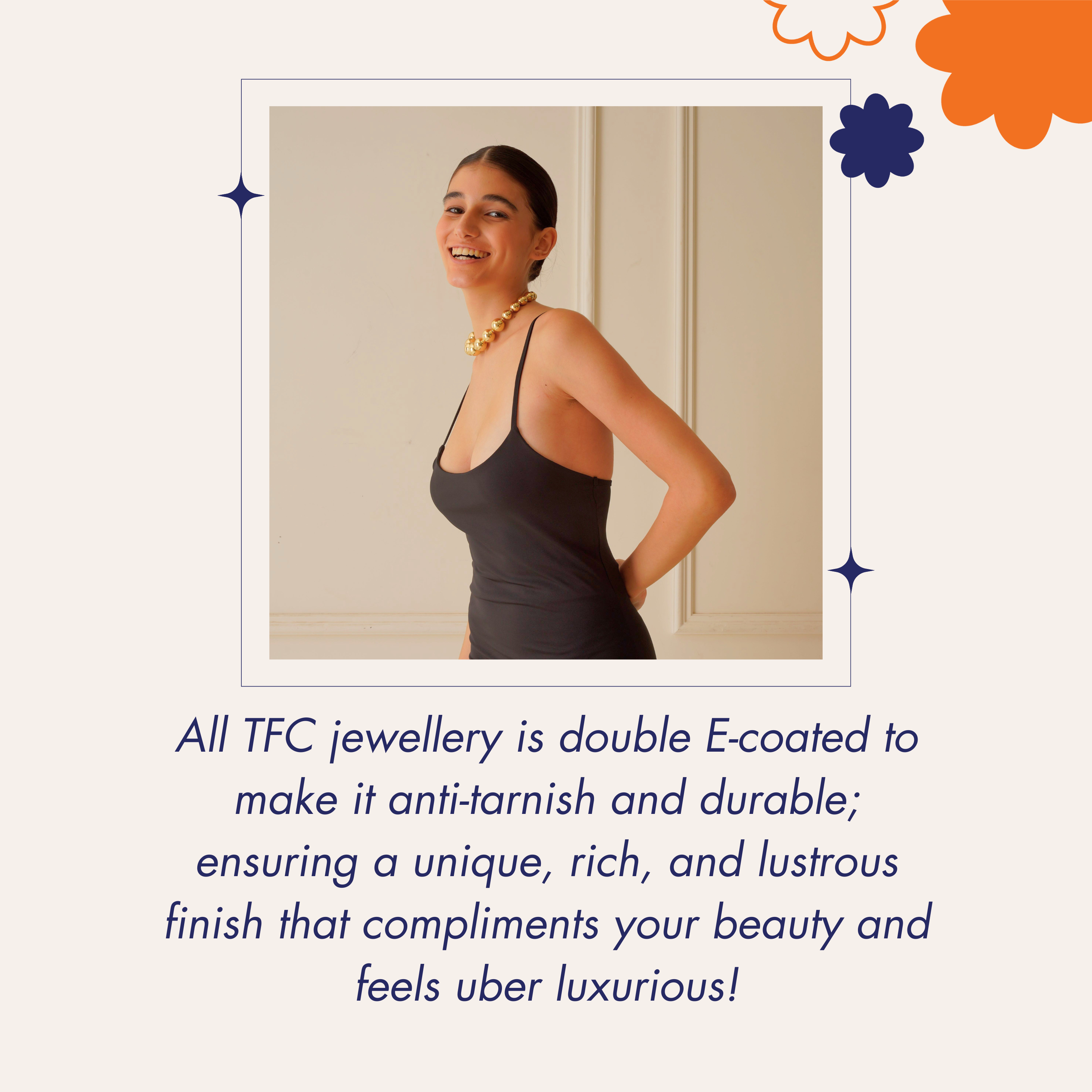 TFC Festive stunner gold earrings-Discover daily wear gold earrings including stud earrings, hoop earrings, and pearl earrings, perfect as earrings for women and earrings for girls.Find the cheapest fashion jewellery which is anti-tarnish only at The Fun company