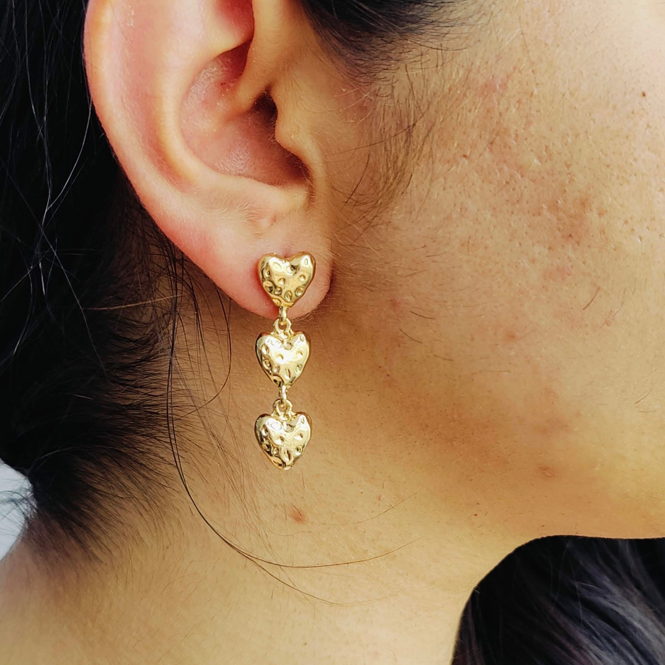 TFC Triple Heart String Gold Plated Dangler Earrings
