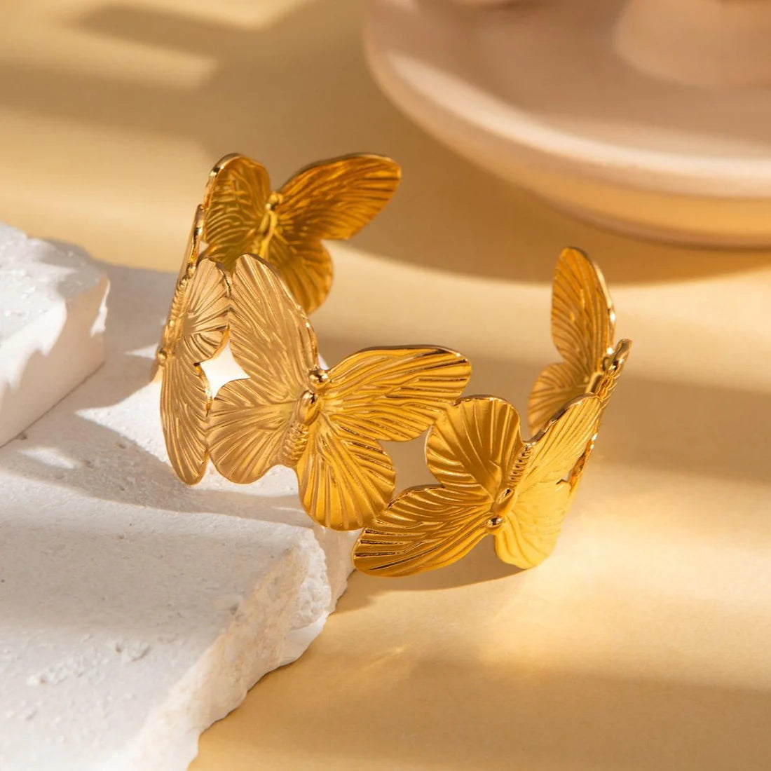 TFC Floral Linked Gold Plated Cuff Bangle