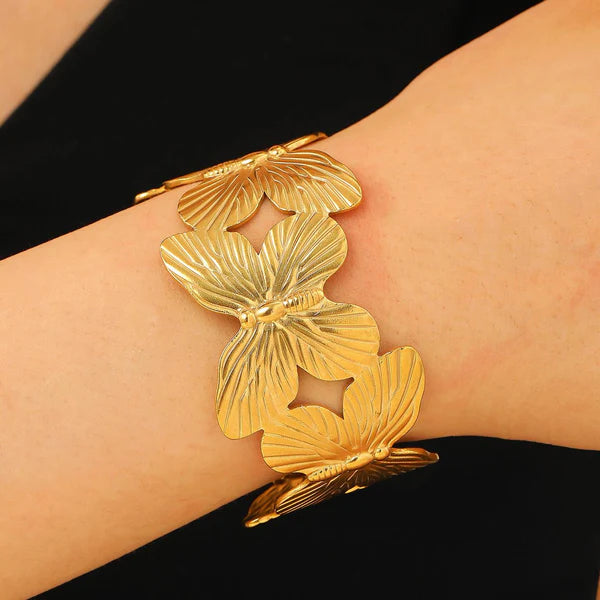 TFC Floral Linked Gold Plated Cuff Bangle