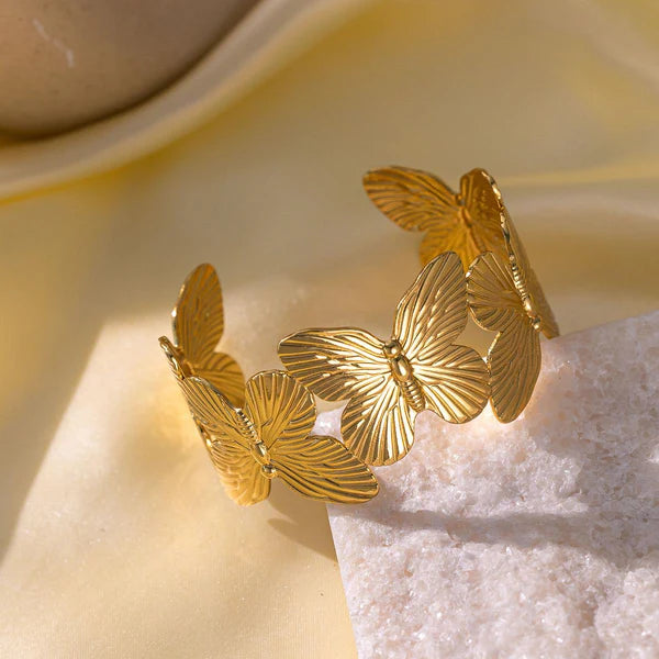 TFC Floral Linked Gold Plated Cuff Bangle