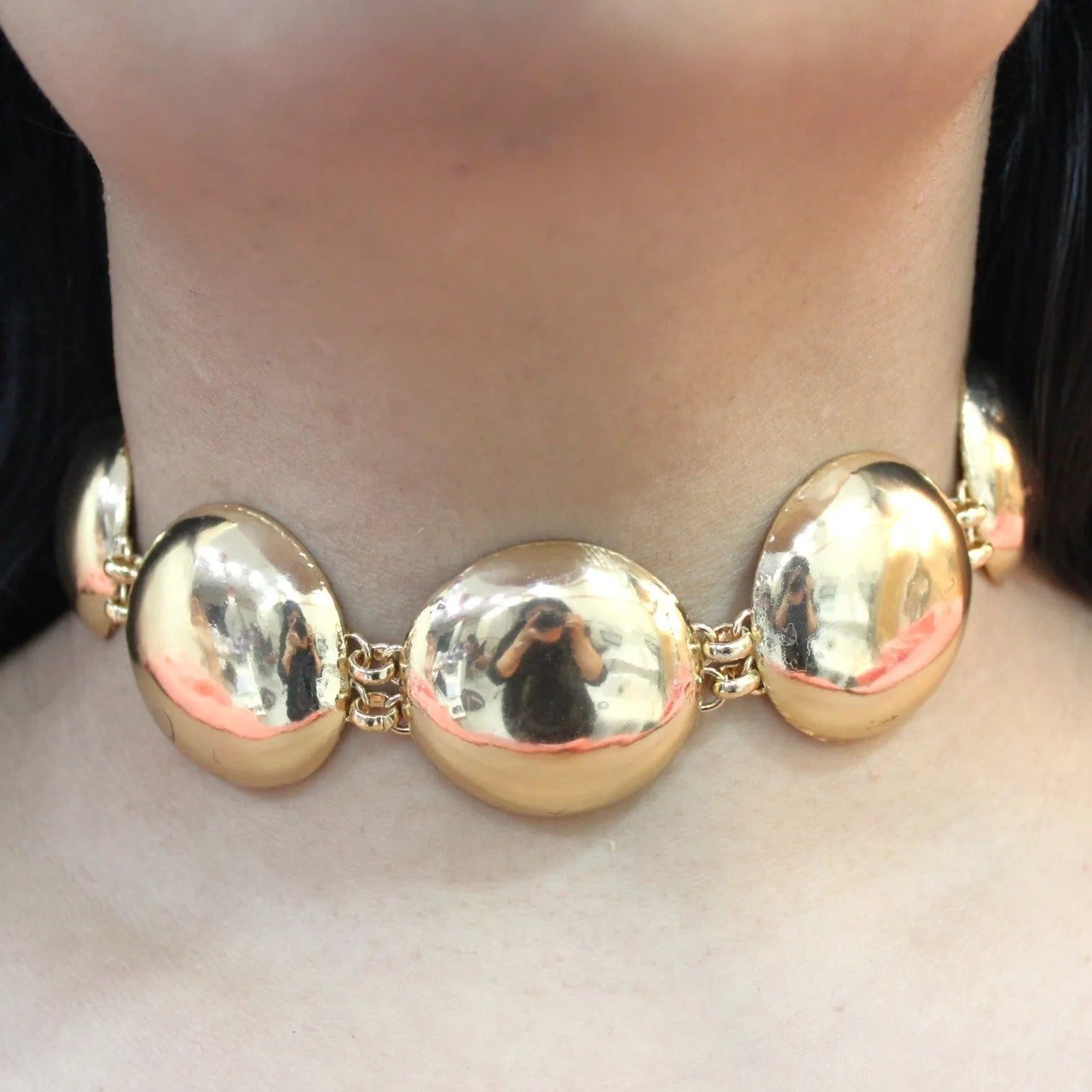 TFC Big Bold Circle Gold Plated Choker Necklace