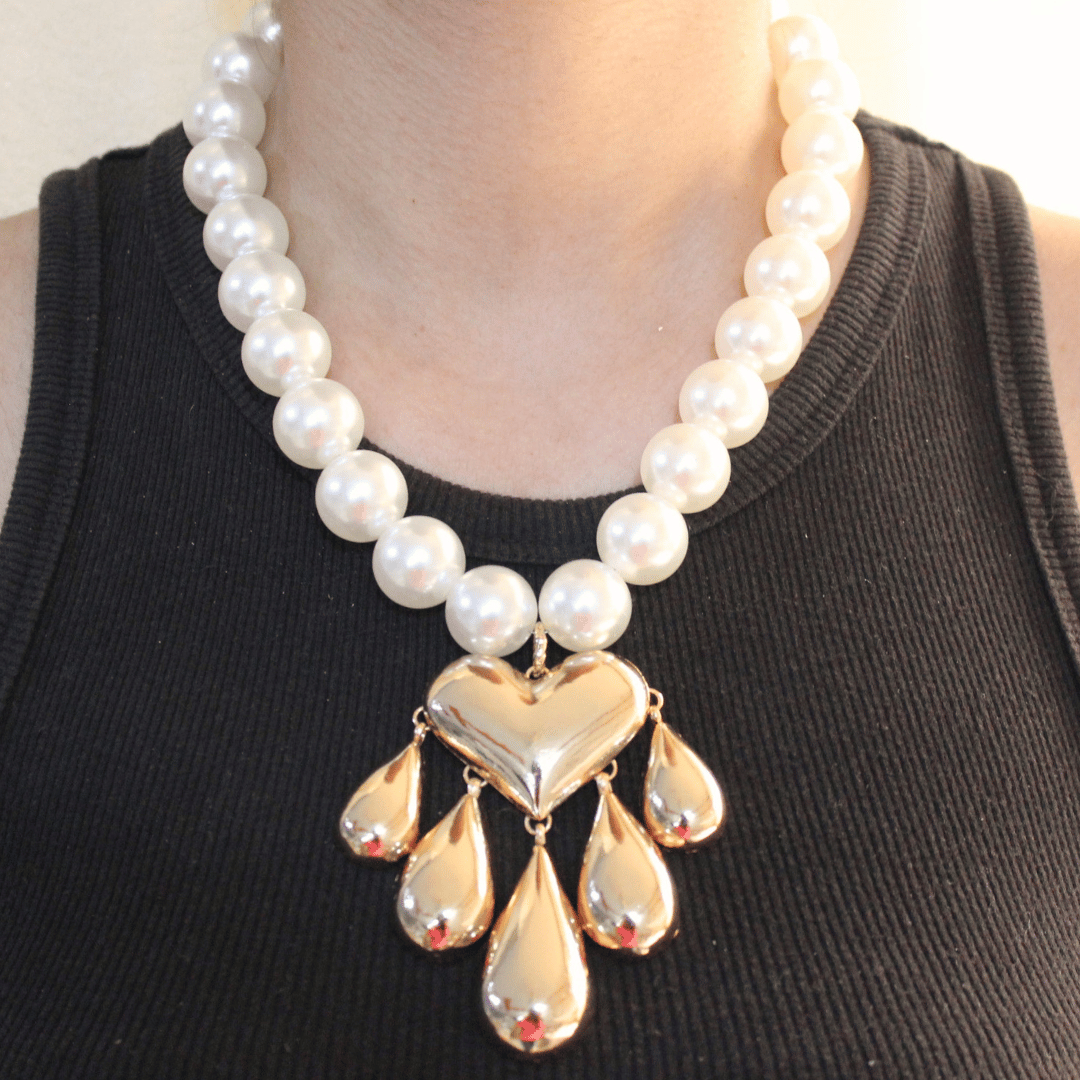 TFC Bold Heart Pearl Drop Gold Plated Necklace