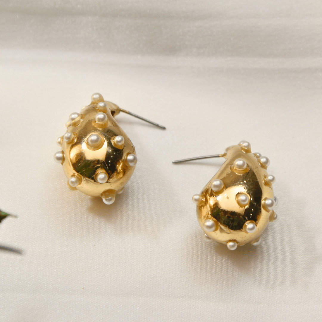 TFC Pearly Bottega Gold Plated Stud Earrings