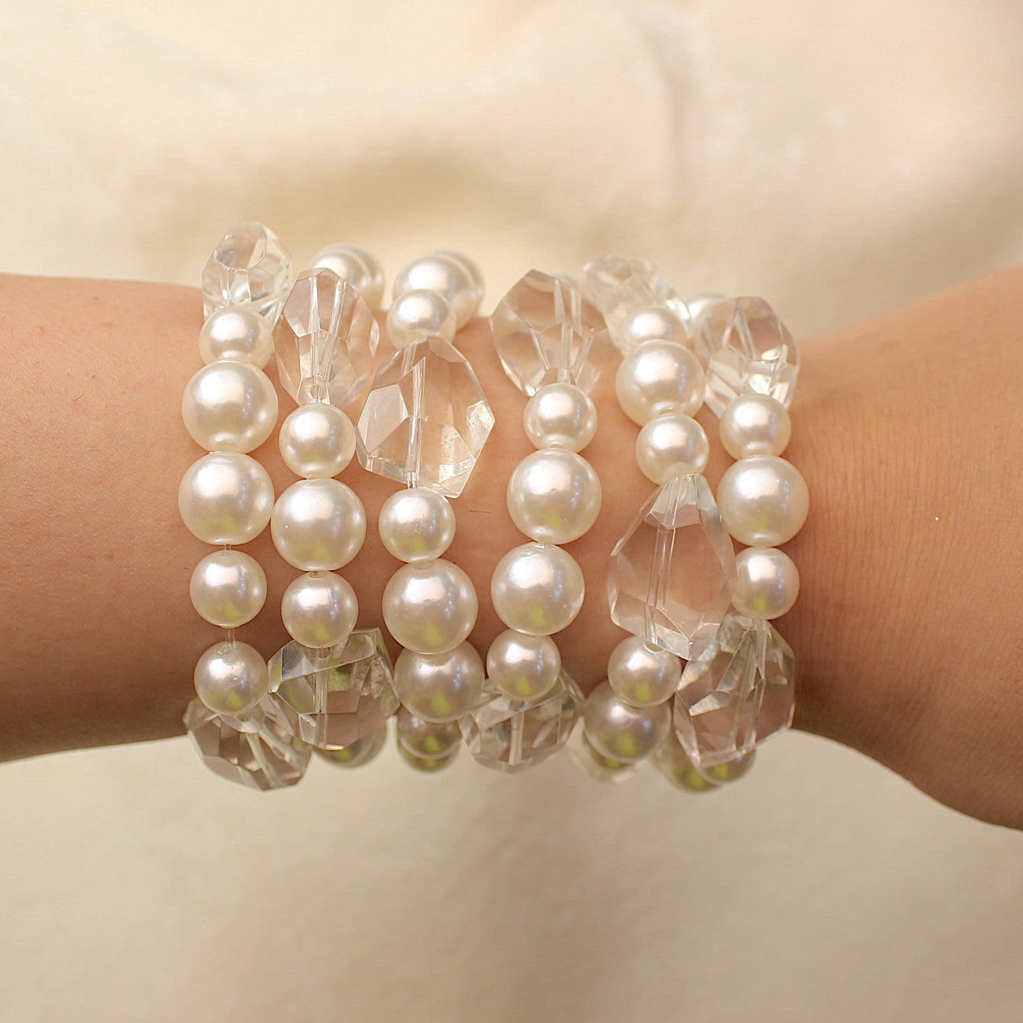 TFC Pearl & Lucky Crystal Stone Bracelet Stack (Set of 6)