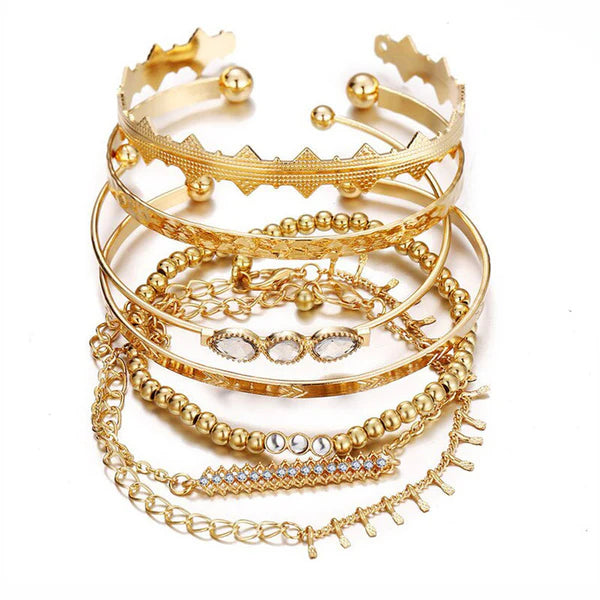 TFC Boho Style Gold Plated Bracelets (Set of 7)