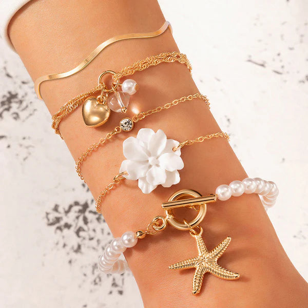 TFC Star & Flower Gold Plated Bracelet (set of 5)