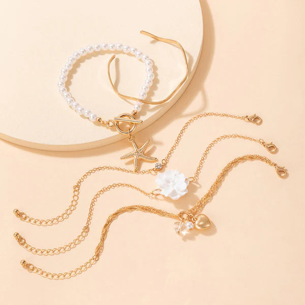 TFC Star & Flower Gold Plated Bracelet (set of 5)